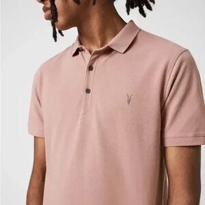AllSaints Vidal Dusty Pink Polo Ramskull logo Mens XL